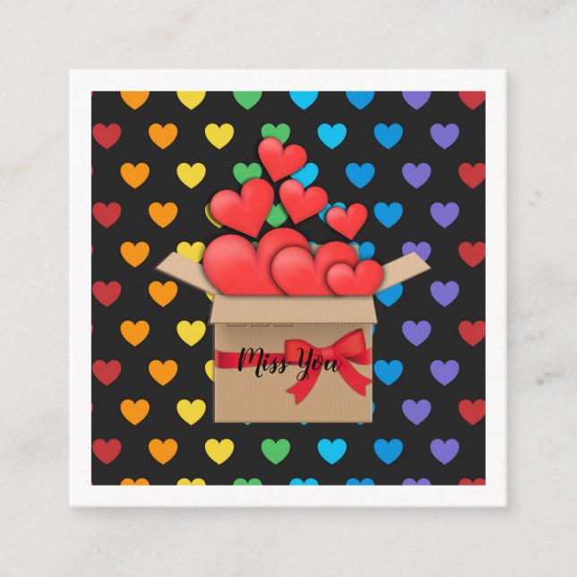 Miss You, colourful heart design Enclosure Card (Front)