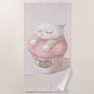 Miss You Cupcake Illustration Beach Towel