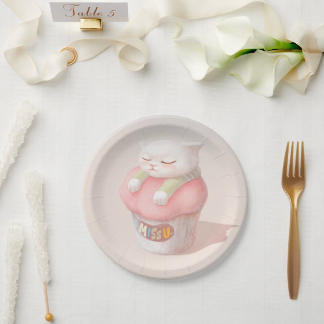 Miss You Cupcake Illustration Paper Plate (Wedding)