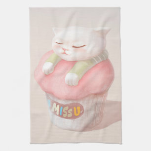 Miss You Cupcake Illustration Tea Towel