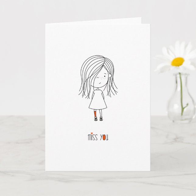 Miss You Cute and Funny Girl Card (Small Plant)