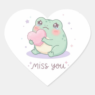 Miss You Frog Sticker Cute Frog Holding Heart Emot