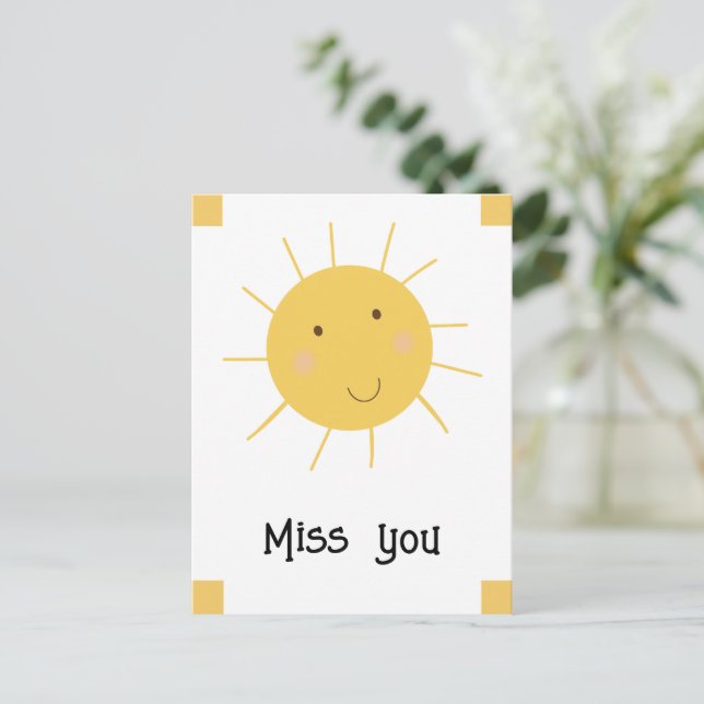 Miss You | Happy Sun Yellow Postcard (Standing Front)