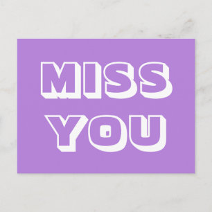 Miss You, lavender white modern bold Postcard