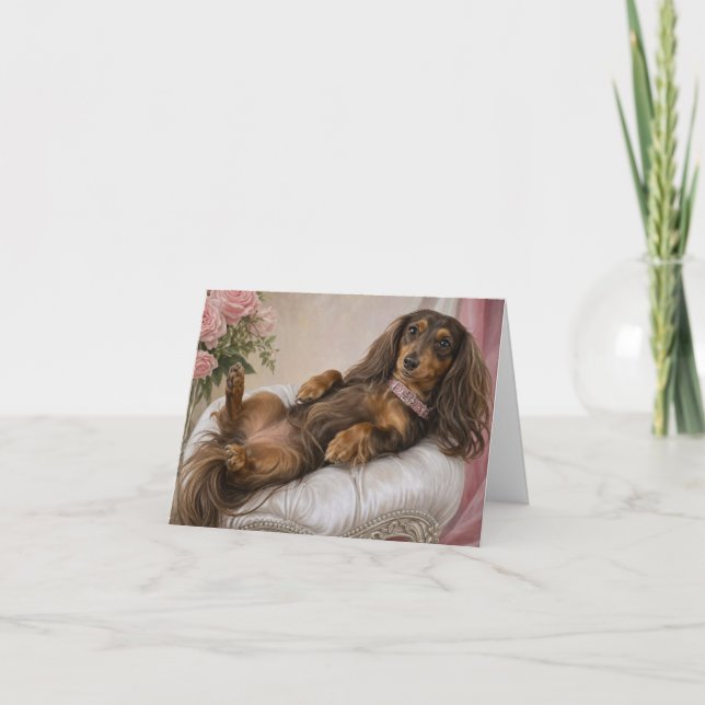 Miss You Long Hair Dachshund  Card (Front)
