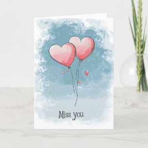 Miss You Pink Balloons Love Holiday Card