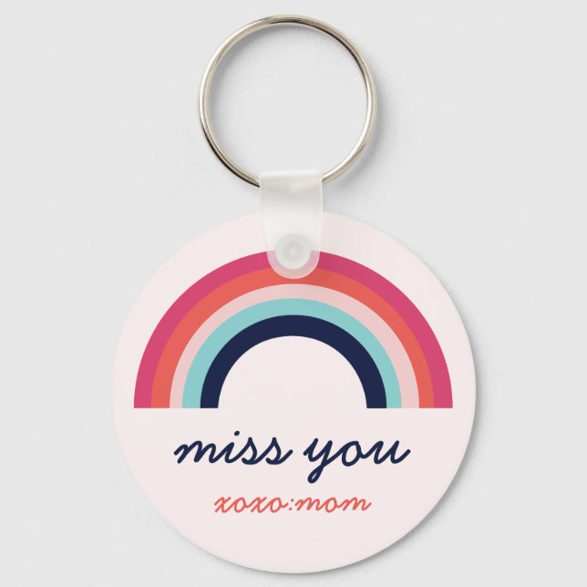 Miss You Rainbow in Blue and Pink Personalized Key Ring (Front)