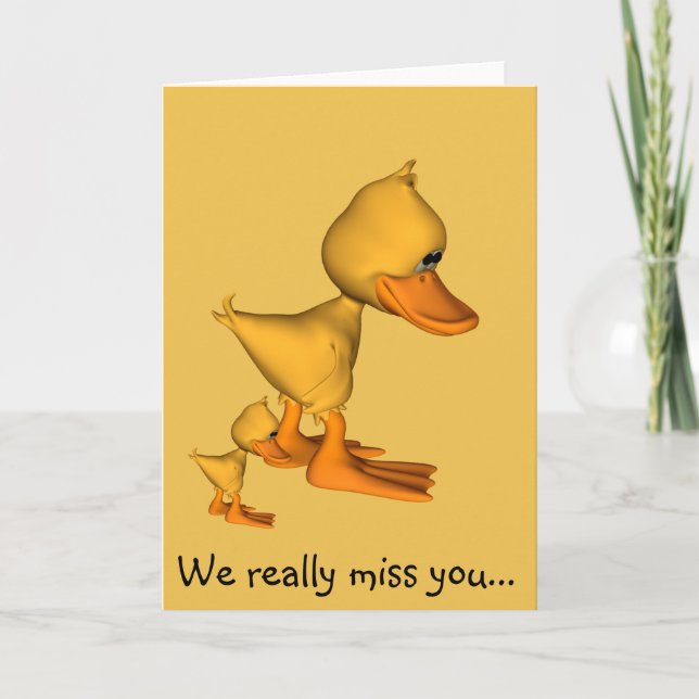 Miss you Sad little Yellow cartoon Duck Card (Front)