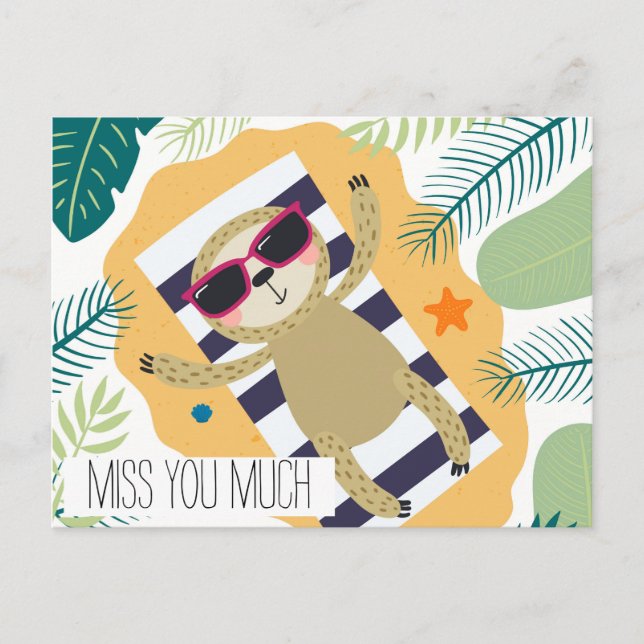 Miss You Sloth Vacation Beach Pool Postcard (Front)