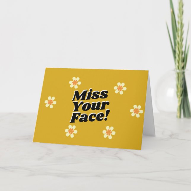 Miss Your Face! Cute Retro Yellow Daisy Flower Thank You Card (Front)