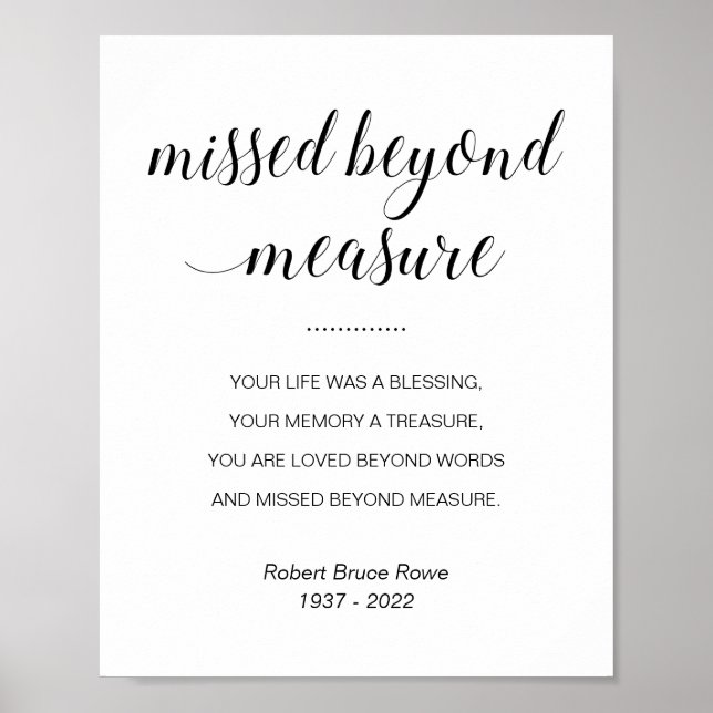 Missed Beyond Measure Memorial Service Poem Poster (Front)