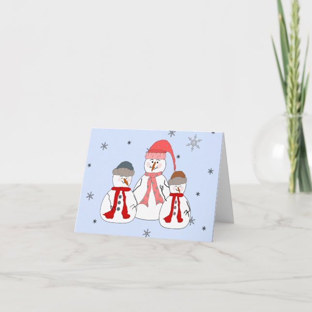 Misses Snowman Snowmen Children Snow Whimsical Art Holiday Card (Front)