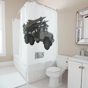 Missile vehicle cartoon illustration shower curtain