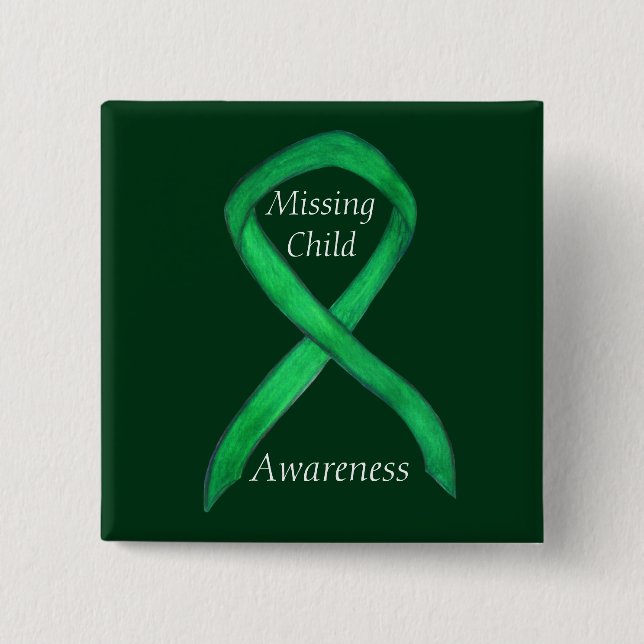 Missing Child Green Awareness Ribbon Custom Pins (Front)