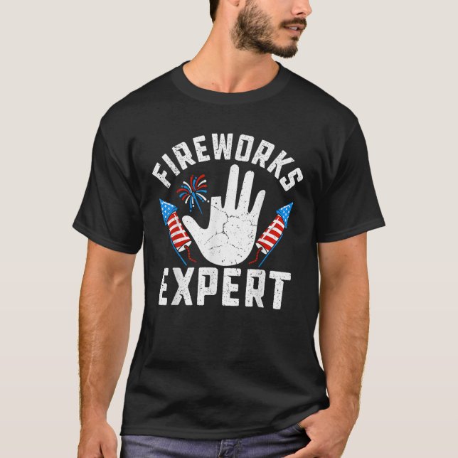 Missing Finger Fireworks Expert Funny 4th Of July  T-Shirt (Front)