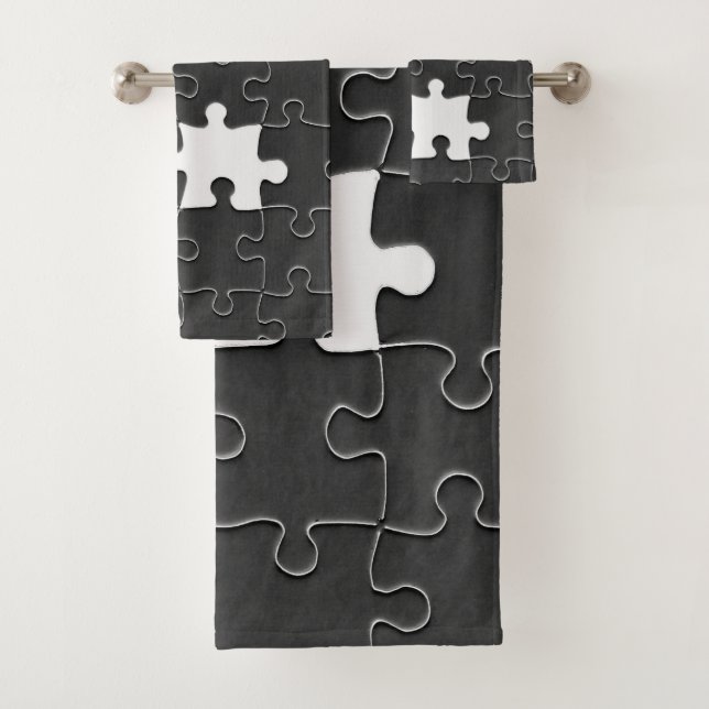 Missing Jigsaw Puzzle Piece black Bath Towel Set (Insitu)