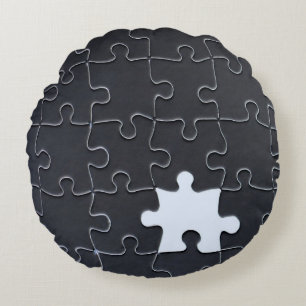 Missing Jigsaw Puzzle Piece black Round Cushion