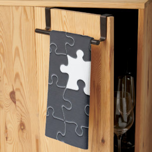 Missing Jigsaw Puzzle Piece black Tea Towel