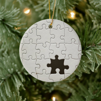 Missing Jigsaw Puzzle Piece White Ceramic Tree Decoration