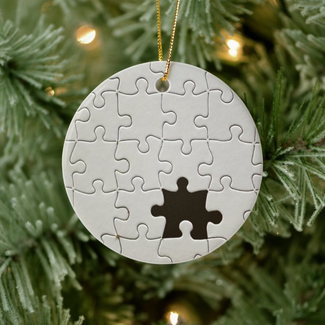 Missing Jigsaw Puzzle Piece White Ceramic Tree Decoration (Tree)
