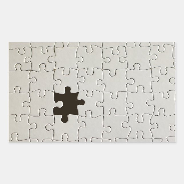 Missing Jigsaw Puzzle Piece White Rectangular Sticker (Front)
