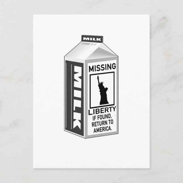 Missing Liberty Milk Carton Postcard (Front)