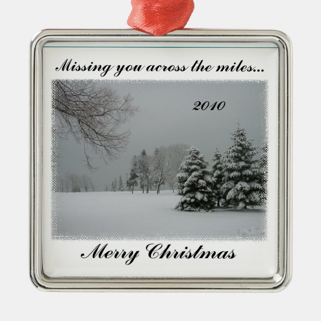 Missing You Across the Miles-Merry Christmas Metal Tree Decoration (Front)