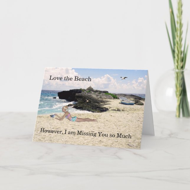 Missing You Beach Scenic & Young Woman Card (Front)