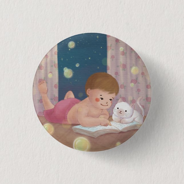 Missing You: Boy & Cat Illustration 3 Cm Round Badge (Front)