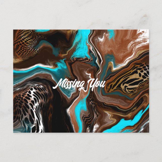 Missing You | Brown and Blue Marble Fluid Art    Postcard (Front)