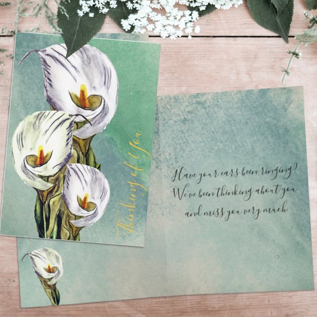 Missing You Calla Lilies Watercolor Custom Card (Creator Uploaded)
