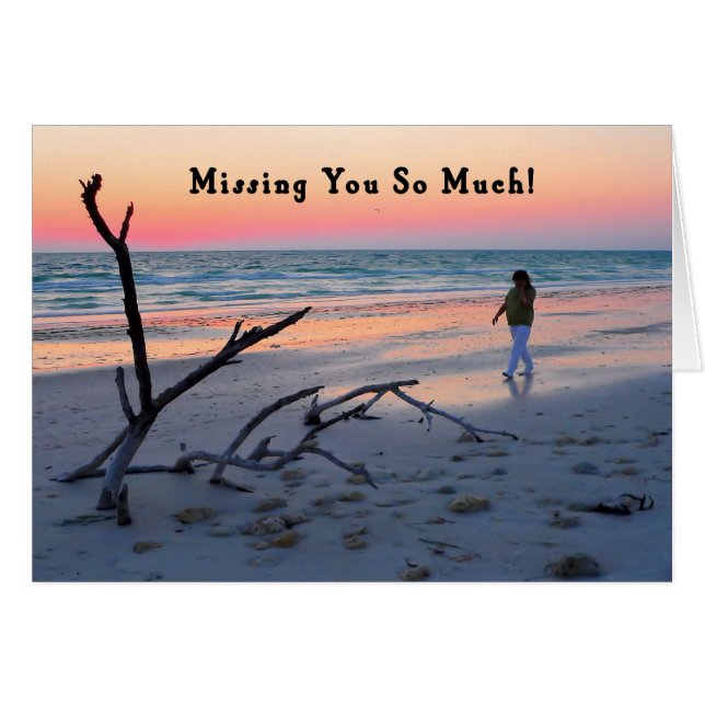 Missing You Card, Sunset Beach Scenic (Front Horizontal)