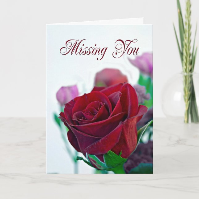 Missing you card with a red rose (Front)