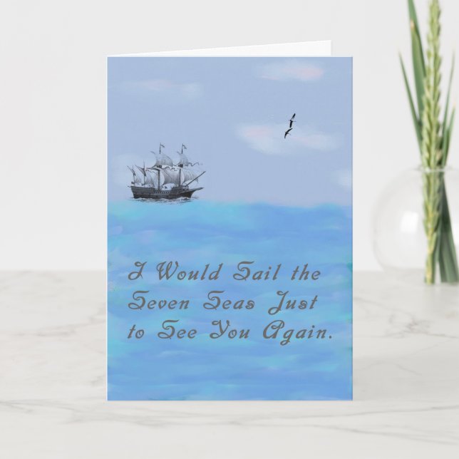 Missing You Card with Ship and Seas (Front)