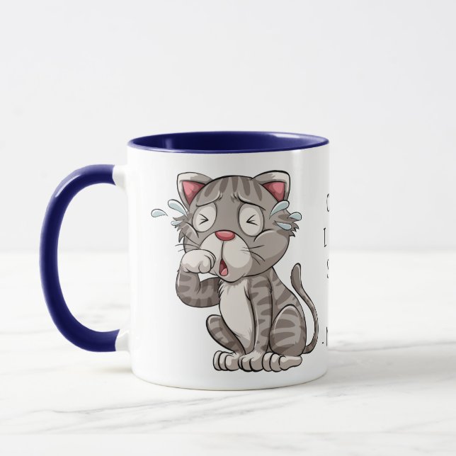 "Missing You" Crying Cat custom text mugs (Left)
