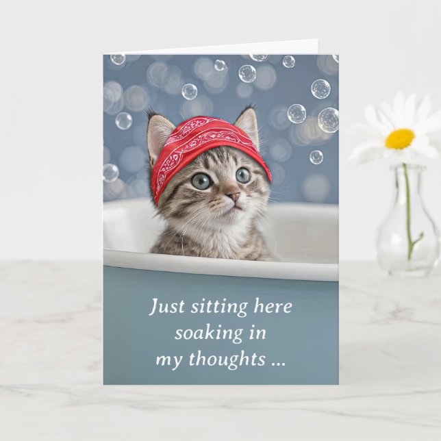 Missing You Cute Kitten Cat in a Bubble Bath  Card (Small Plant)