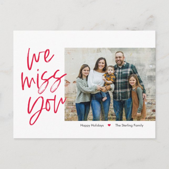 Missing You Editable Colour Holiday Photo Postcard (Front)