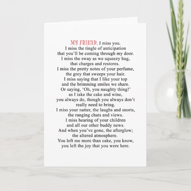 Missing You Friendship Card  (Front)