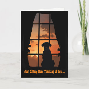 Missing You on Fathers Day Cute Dog in Window Card