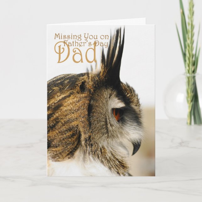 Missing you on father's day dad, Eagle Owl reflect Card (Front)