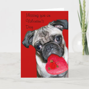 Missing you on Valentine's Day pug greeting card