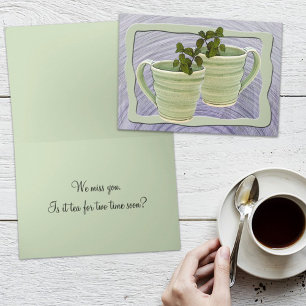 Missing You Tea Time Green Mugs Mint Sprigs Photo Card