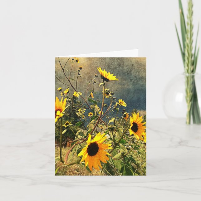 Missing You Textured Sunflowers Monsoon Clouds Card (Front)