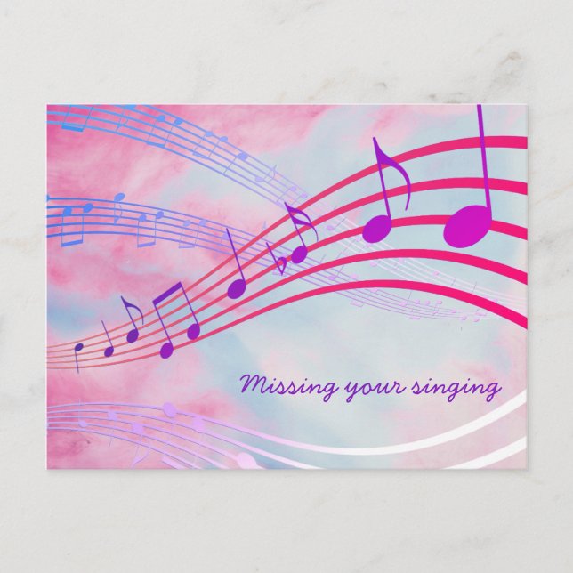 MISSING YOUR SINGING Pretty Pink Musical Staves Postcard (Front)