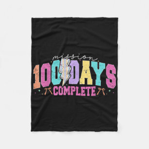 Mission 100 Days Complete Funny 100 Days Of School Fleece Blanket