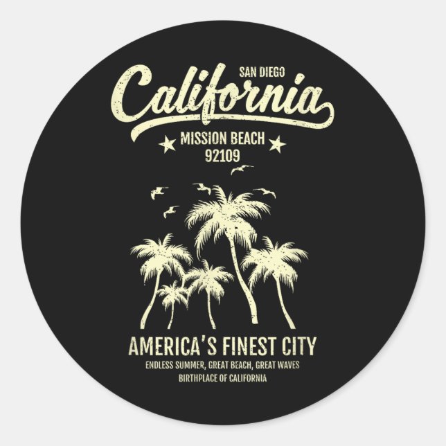 Mission Beach Ca 92109 Summer Vacation San Diego C Classic Round Sticker (Front)