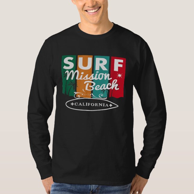 Mission Beach  California Surf Surfboard Retro Vin T-Shirt (Front)