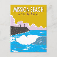 Mission Beach California Travel Art Vintage