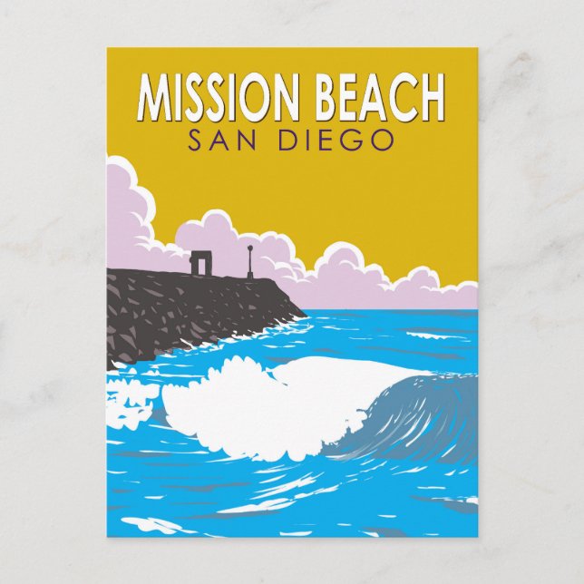 Mission Beach California Travel Art Vintage Postcard (Front)