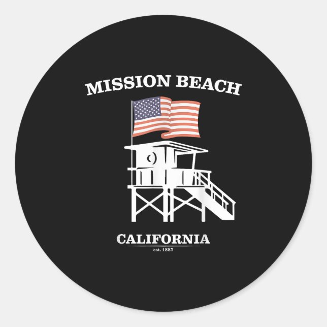 Mission Beach Shirt Retro San Diego California Bea Classic Round Sticker (Front)